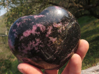 Polished Pink & Black Rhodonite Hearts  x 3 From Ambindavato, Madagascar - TopRock