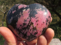 Polished Pink & Black Rhodonite Hearts  x 3 From Ambindavato, Madagascar - TopRock