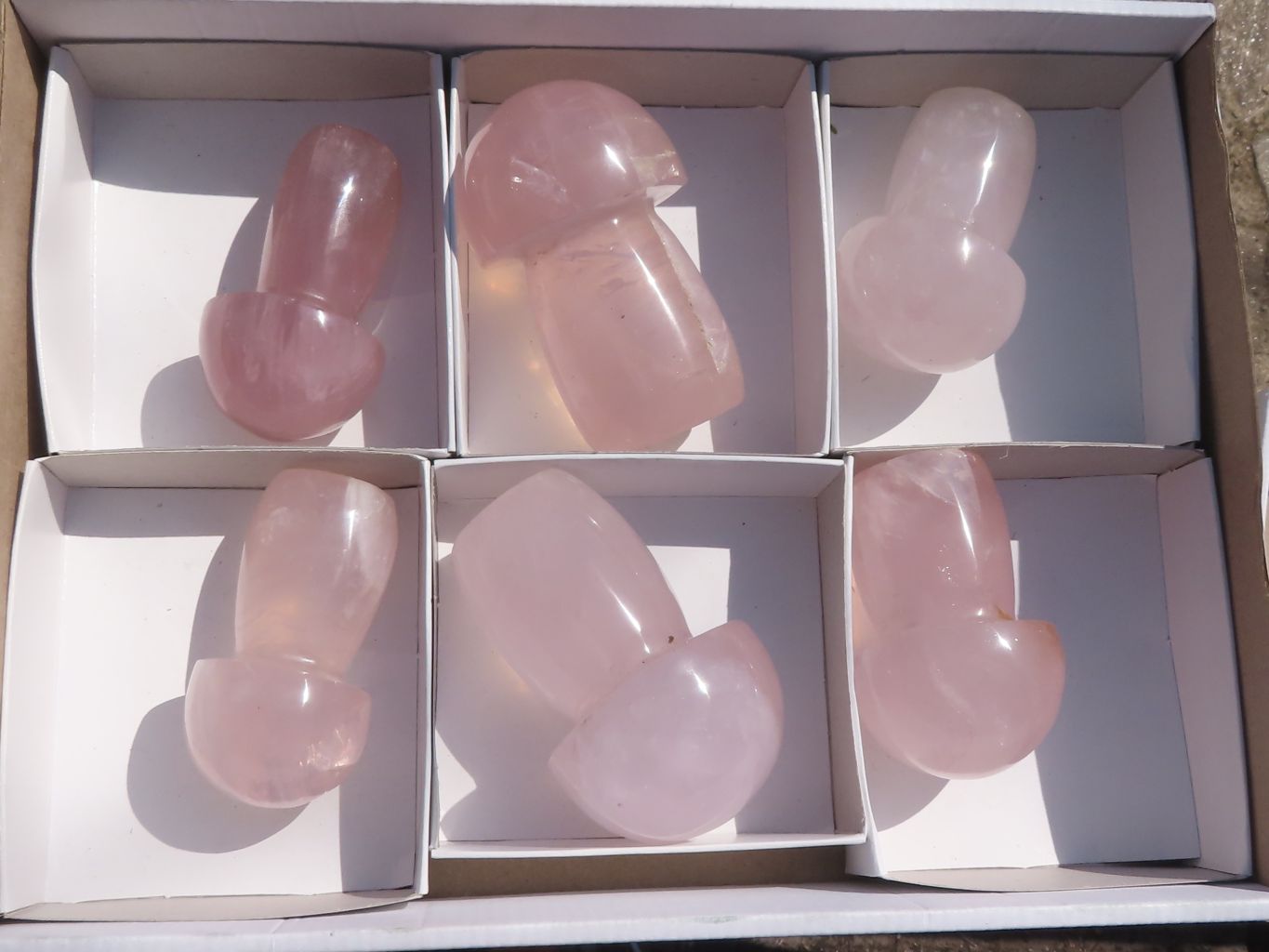 Polished Gemmy Pink Star Rose Quartz Mushrooms  x 6 From Madagascar - TopRock