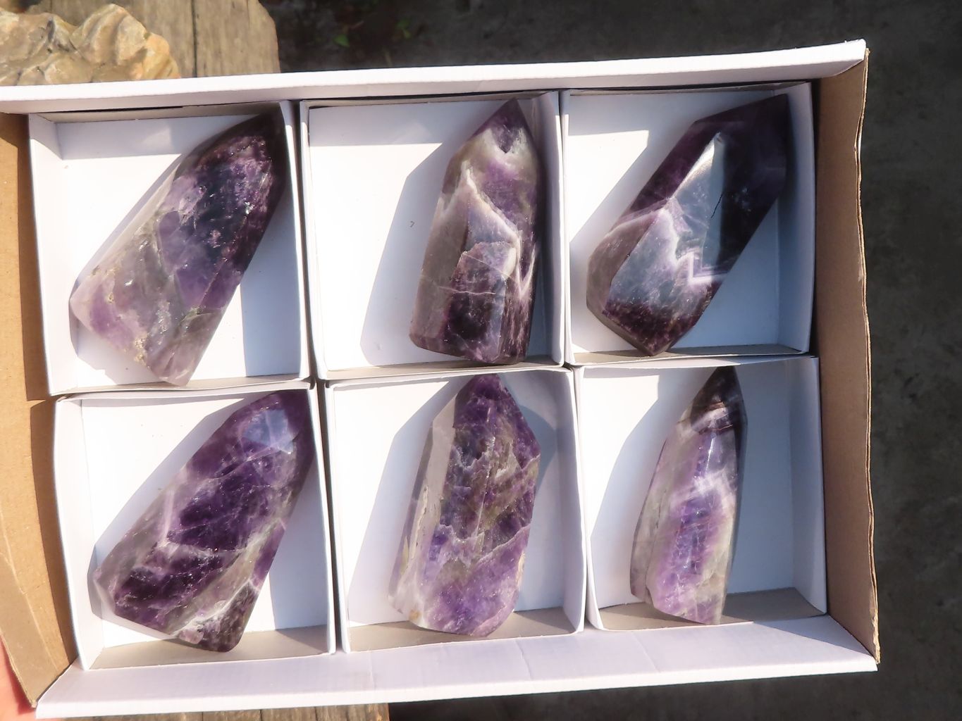 Polished Chevron Amethyst Points x 6 From Zambia - Toprock Gemstones and Minerals 