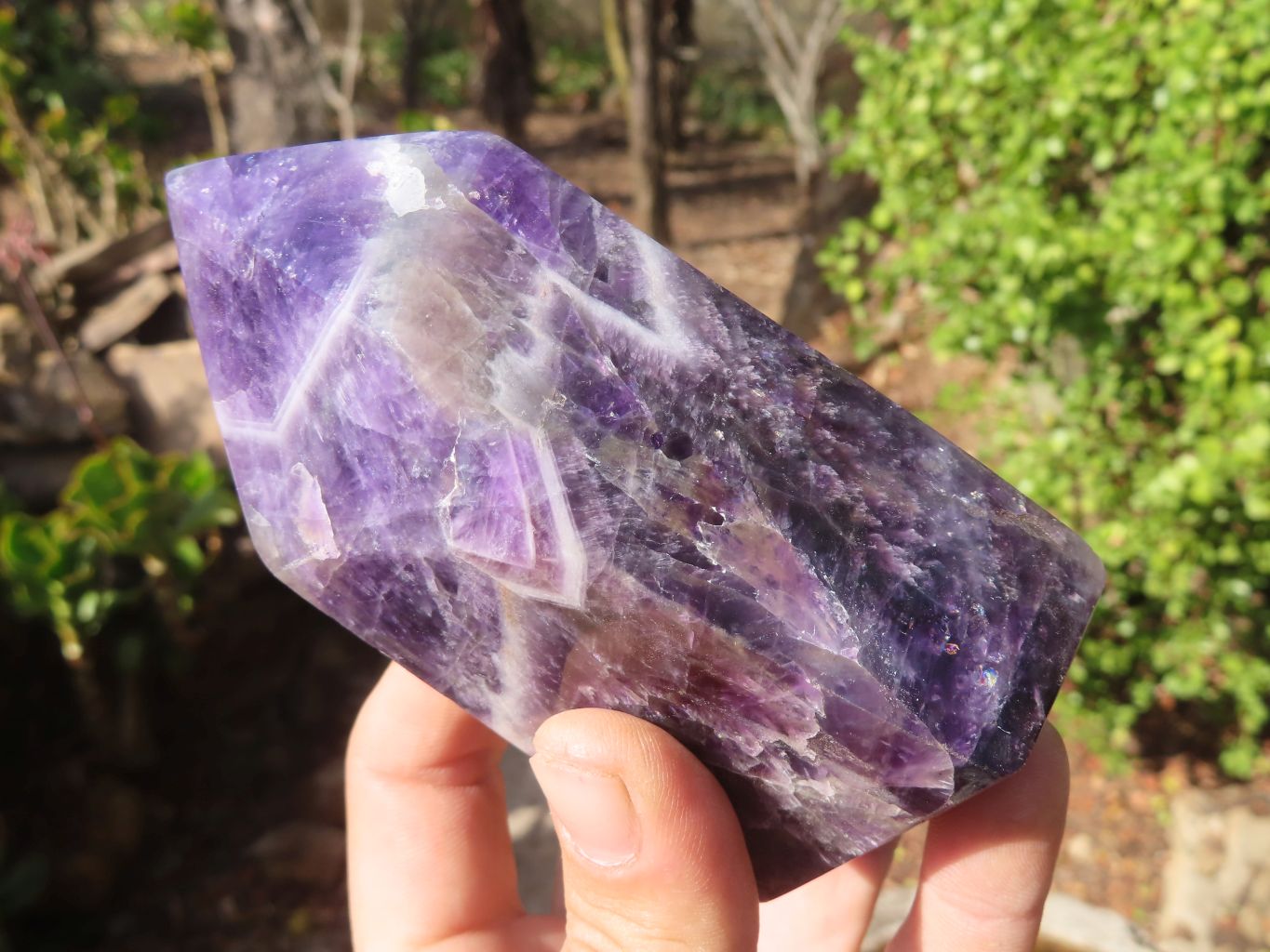 Polished Chevron Amethyst Points x 2 From Zambia - Toprock Gemstones and Minerals 