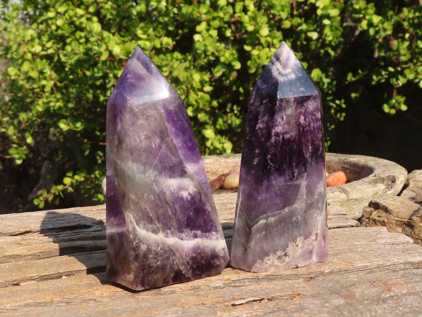 Polished Chevron Amethyst Points x 6 From Zambia - Toprock Gemstones and Minerals 