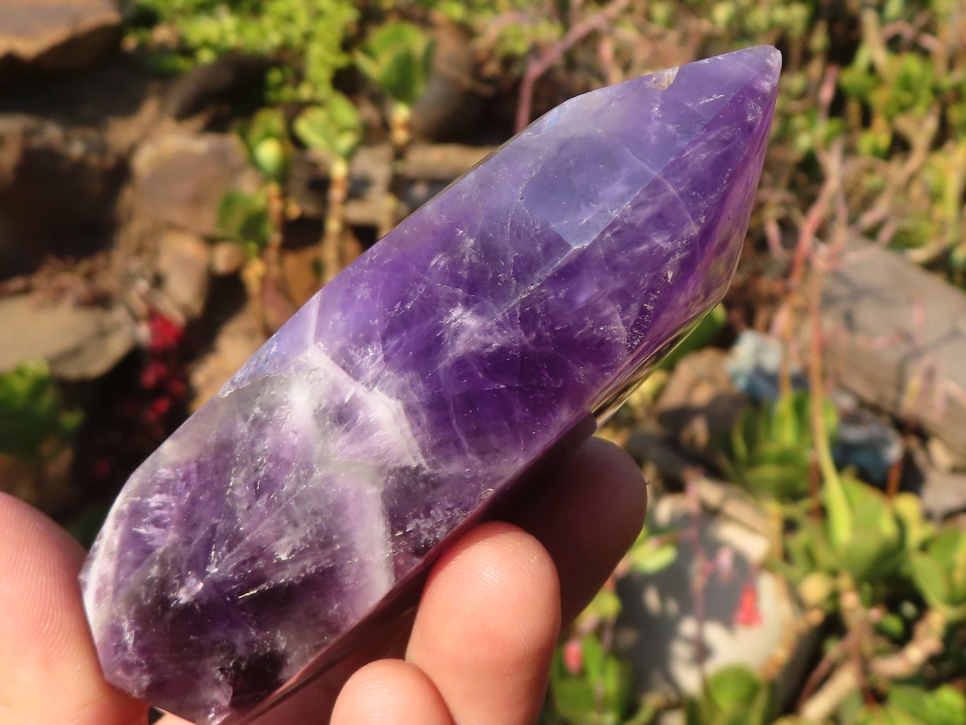Polished Chevron Amethyst Points x 6 From Zambia - Toprock Gemstones and Minerals 