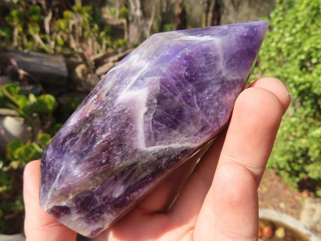 Polished Chevron Amethyst Points x 2 From Zambia - Toprock Gemstones and Minerals 