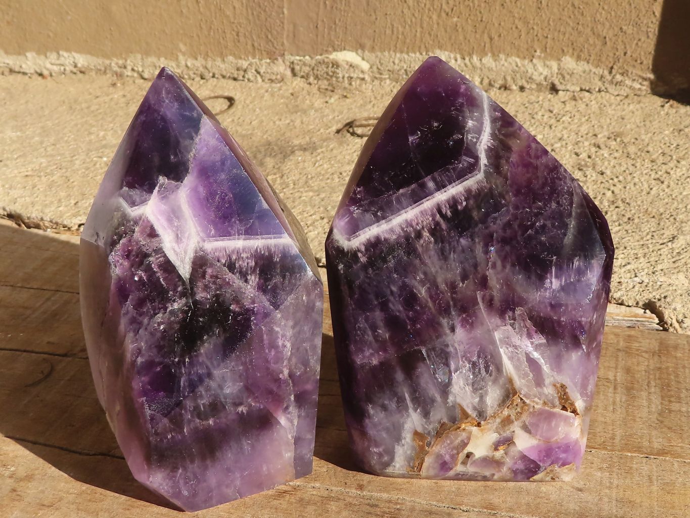 Polished Gemmy Chevron Amethyst Points  x 2 From Zambia - Toprock Gemstones and Minerals 