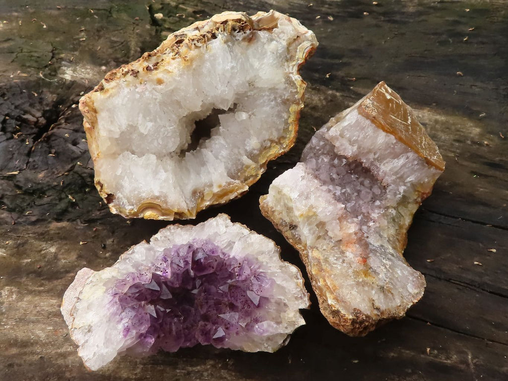 Centered Rocks Natural Amethyst & Crystal Centered Geodes x 3 From Zululand, South Af ...