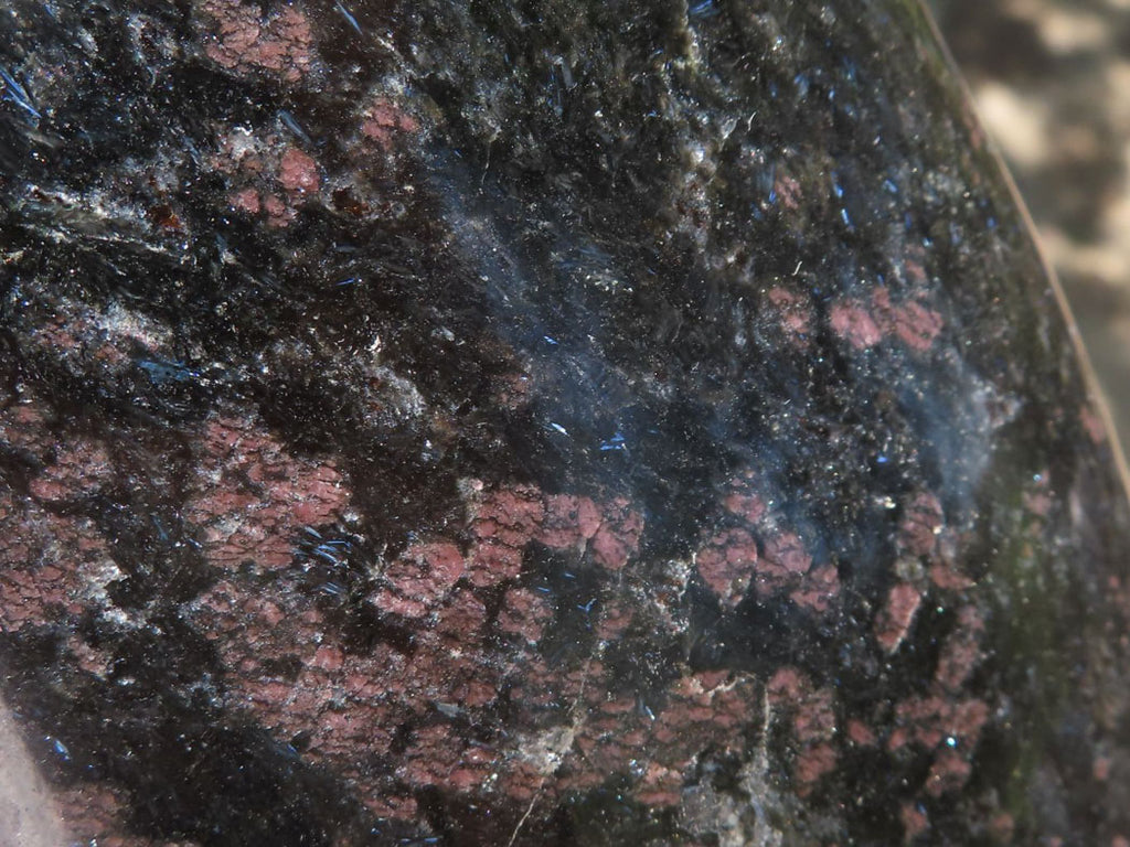 Polished New Sparkling Blue Iolite Standing Free Form With Pink Feldspar Spots  x 1 From Madagascar - TopRock