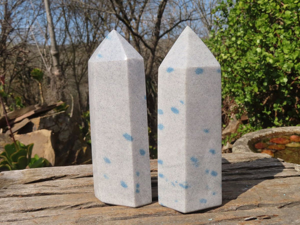 Polished Blue Spotted Spinel Quartz Points x 2 From Madagascar - Toprock Gemstones and Minerals 