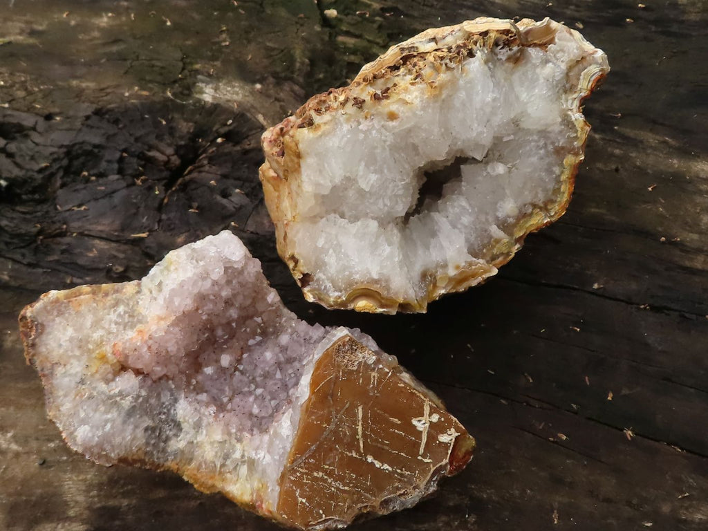 Centered Rocks Natural Amethyst & Crystal Centered Geodes x 3 From Zululand, South Af ...