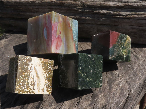 Polished Stunning Selection Of Polychrome & Ocean Jasper Cubes (Corners Cut To Stand) x 4 From Madagascar - TopRock