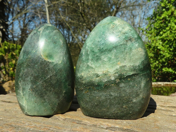 Polished Green Fuchsite Quartz Free Forms With Pyrite Specks  x 2 From Madagascar - Toprock Gemstones and Minerals 