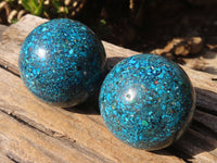 Polished Conglomerate Chrysocolla Spheres  x 2 From Congo - Toprock Gemstones and Minerals 