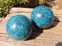 Polished Conglomerate Chrysocolla Spheres  x 2 From Congo - Toprock Gemstones and Minerals 