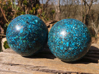 Polished Conglomerate Chrysocolla Spheres  x 2 From Congo - Toprock Gemstones and Minerals 