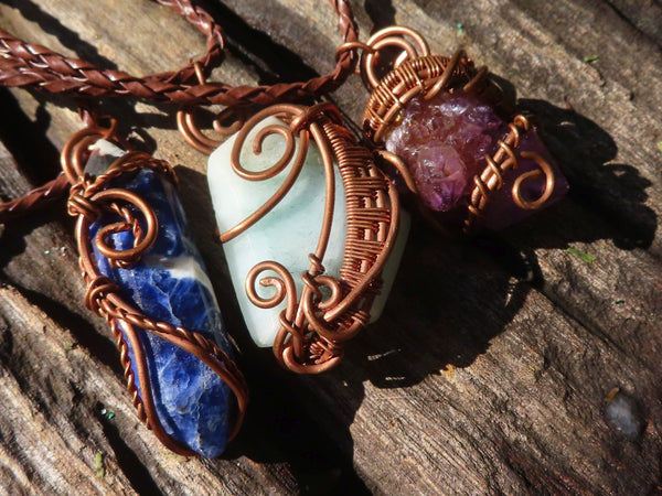 Polished Mixed Copper Wire Wrapped Jewellery Pendants x 6 From Southern Africa - Toprock Gemstones and Minerals 