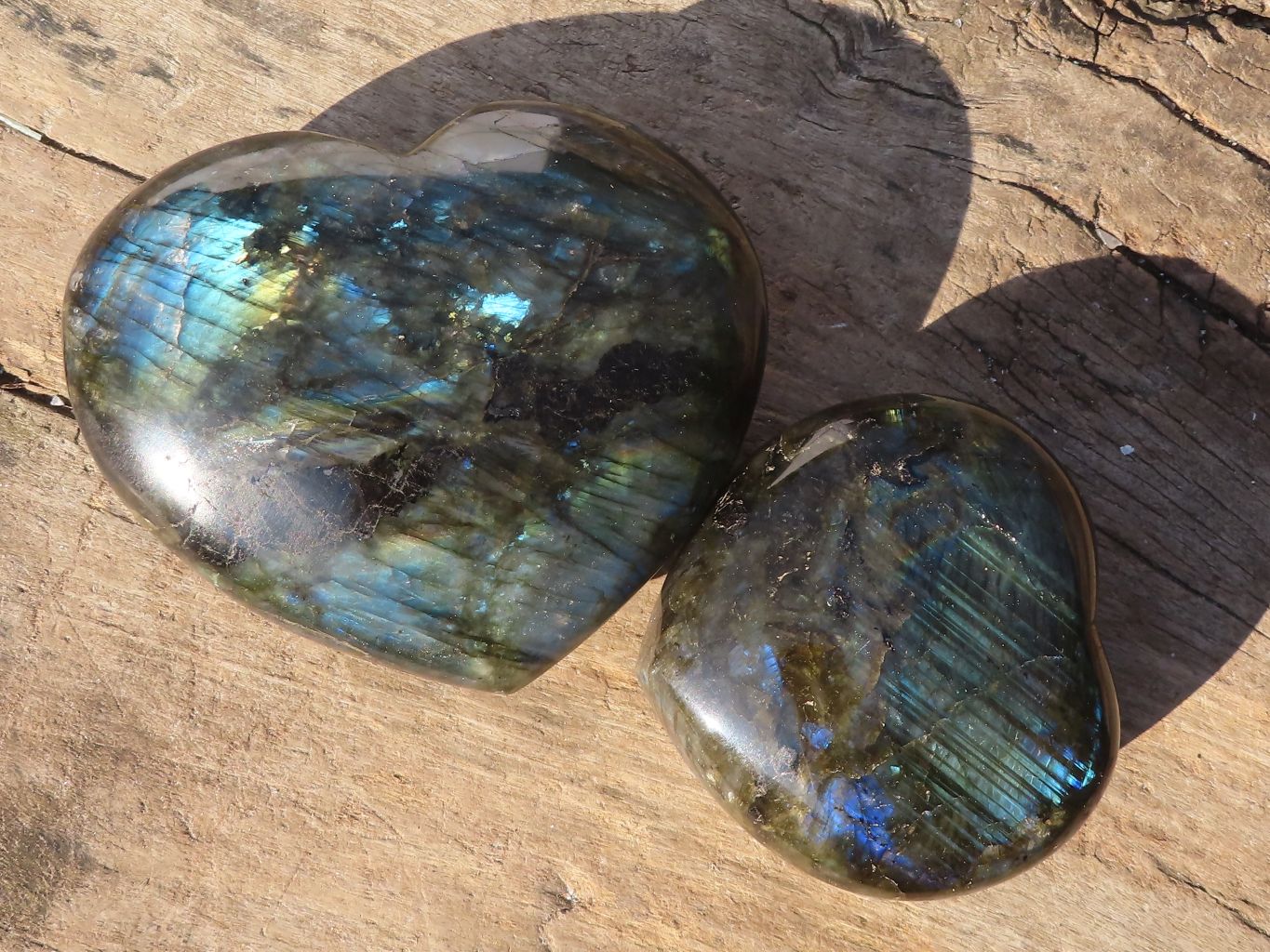 Polished  Puffy Labradorite Gemstone Hearts  x 2 From Tulear, Madagascar - Toprock Gemstones and Minerals 