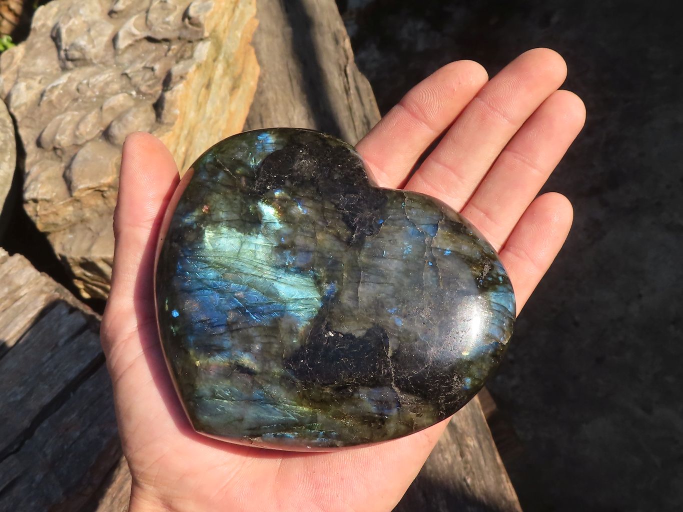 Polished  Puffy Labradorite Gemstone Hearts  x 2 From Tulear, Madagascar - Toprock Gemstones and Minerals 