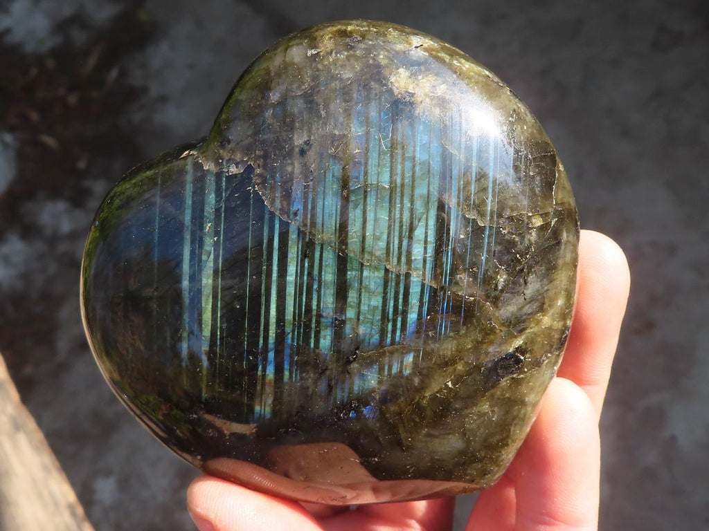 Polished  Puffy Labradorite Gemstone Hearts  x 2 From Tulear, Madagascar - Toprock Gemstones and Minerals 