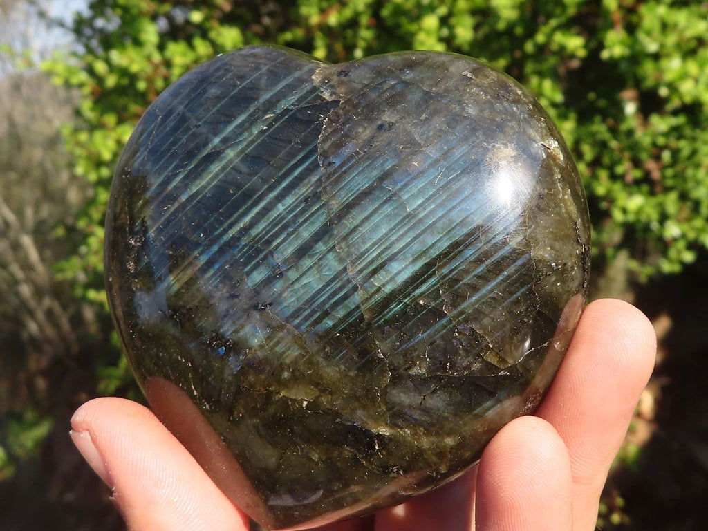 Polished  Puffy Labradorite Gemstone Hearts  x 2 From Tulear, Madagascar - Toprock Gemstones and Minerals 