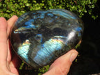 Polished  Puffy Labradorite Gemstone Hearts  x 2 From Tulear, Madagascar - Toprock Gemstones and Minerals 