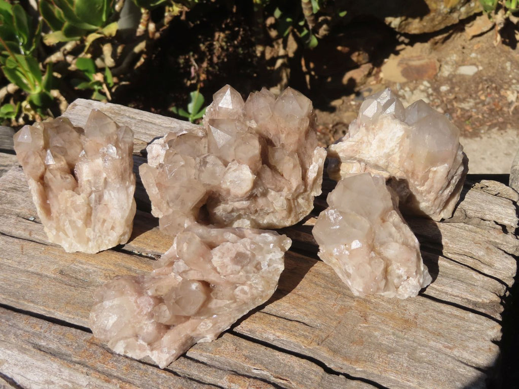 Natural Smokey Phantom Quartz Clusters x 5 From Luena, Congo - Toprock Gemstones and Minerals 