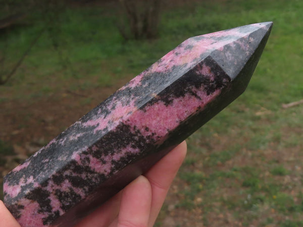 Polished Beautiful Pink & Black Rhodonite Points x 2 From Madagascar - TopRock