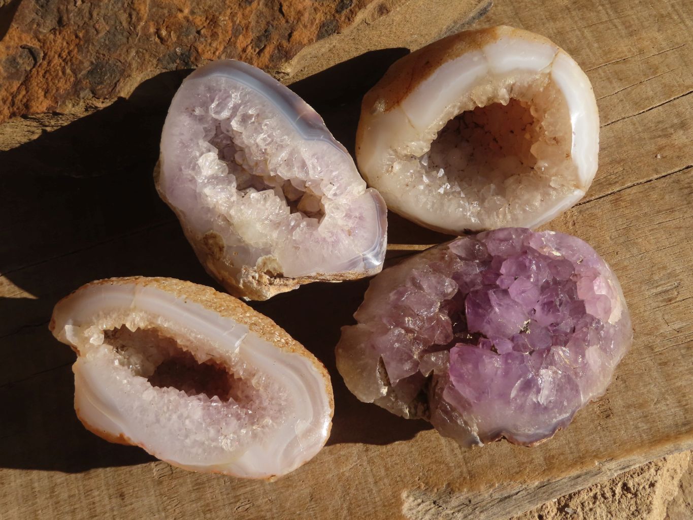 Polished Amethyst Agate Geodes x 4 From Madagascar - Toprock Gemstones and Minerals 