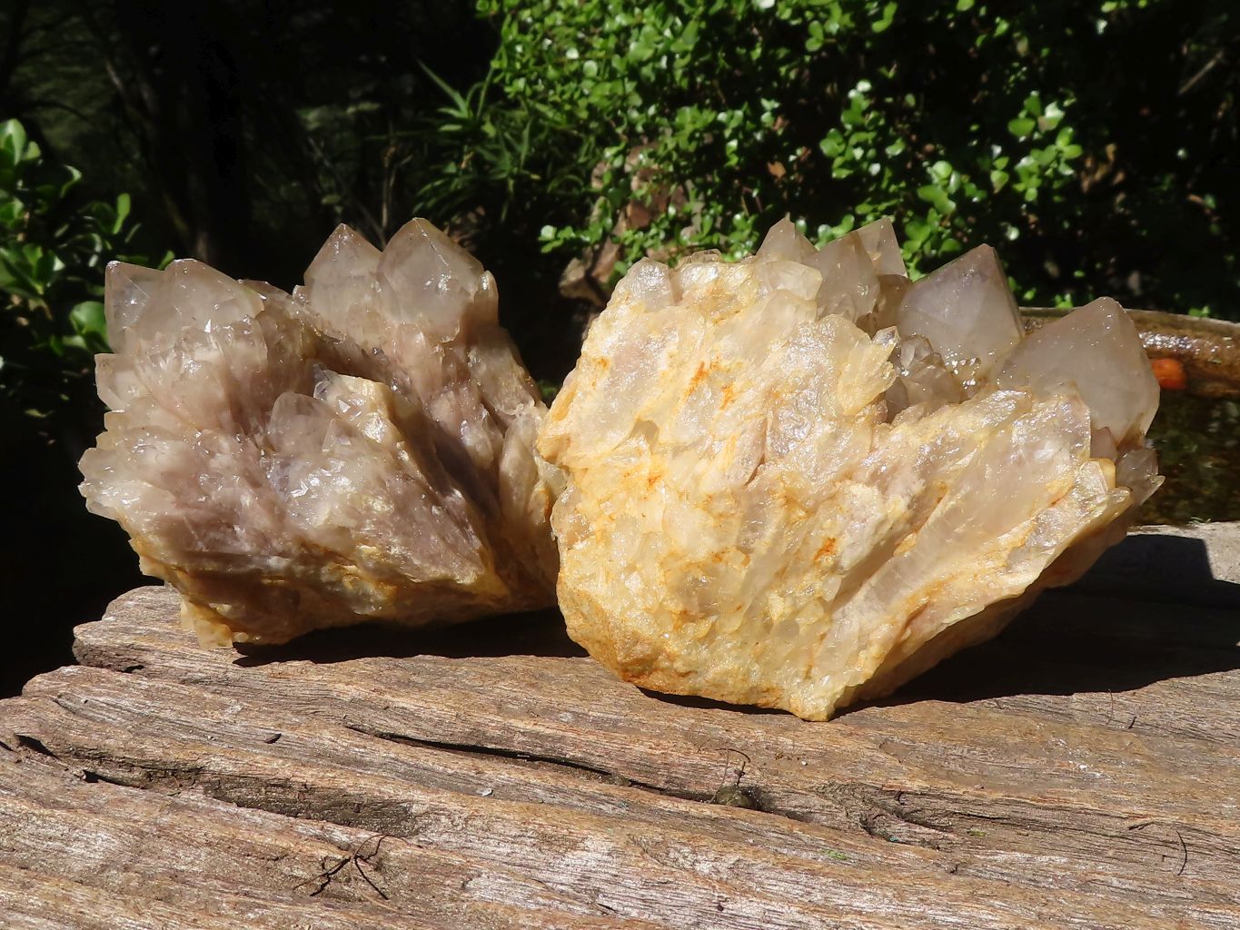 Natural Cascading White Phantom Quartz Clusters  x 2 From Luena, Congo - Toprock Gemstones and Minerals 