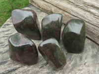 Polished Fluorescent Ruby Corundum In Chrome Verdite Free Forms x 5 From Zimbabwe - TopRock