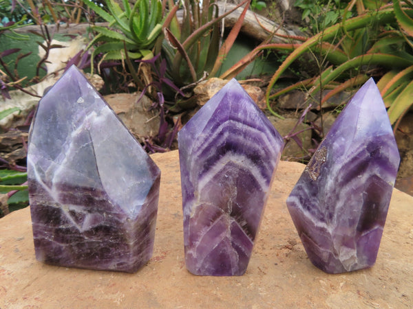 Polished  Chevron Amethyst Quartz Crystal Points x 3 From Zambia - TopRock