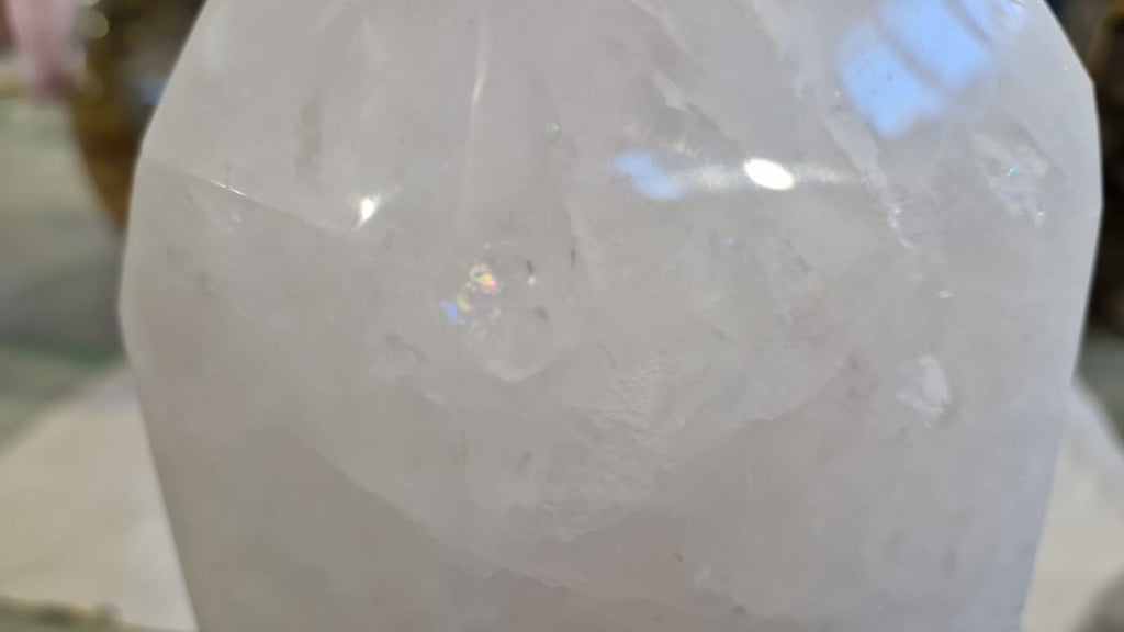 (+12 WEEKS!) Polished XL Snow Quartz Standing Display Tower x 1 From Madagascar