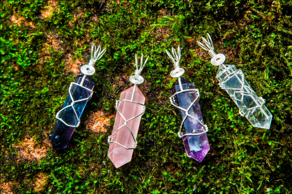 Polished Double Terminated Rose Quartz Crystals with Silver Wire Wrap - sold per piece - From South Africa - Toprock Gemstones and Minerals 