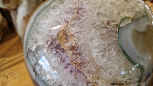(+12 WEEKS!) Polished and Natural XL Agate Mushroom with Amethyst Crystalline Vugs x 1 From Maintirano, Madagascar