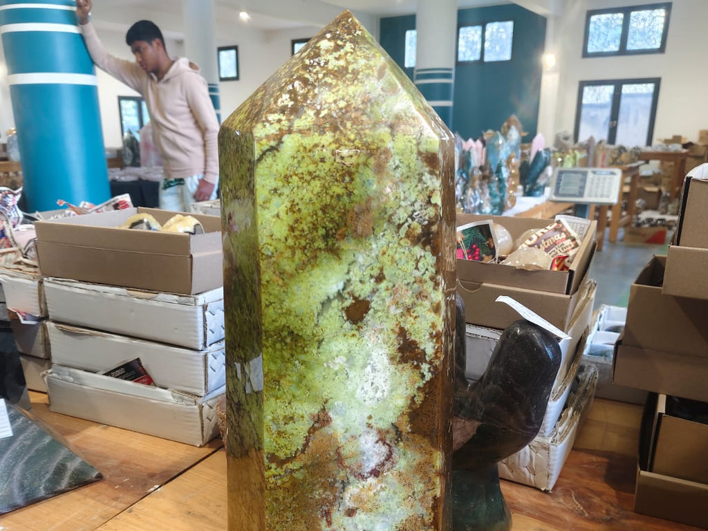 (+12 WEEKS!) Polished XL Green Opal Standing Dispaly Crystal Tower x 1 From Betroka, Madagascar