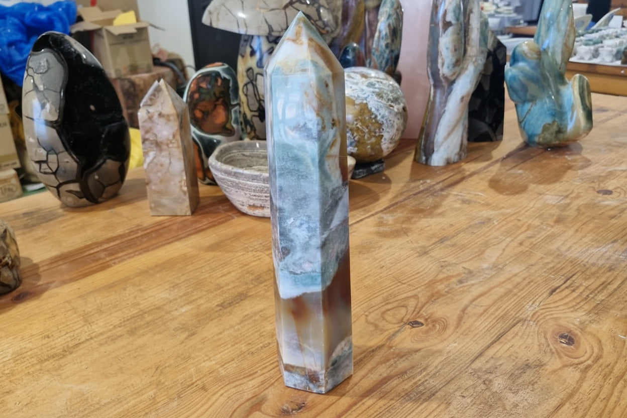 (+12 WEEKS!) Polished Large Rare Ocean Jasper Standing Display Crystal x 1 From Boeny, Madagascar