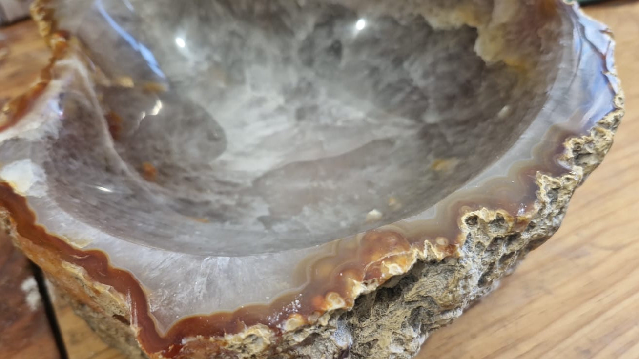 (+12 WEEKS!) Polished and Natural Large Carnelian Agate Gemstone Bowl x 1 From Marovoay, Madagascar