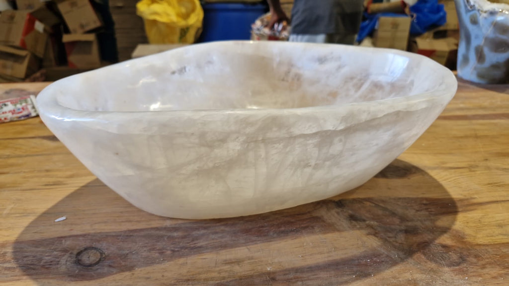 (+12 WEEKS!) Polished XL Snow White Quartz Bowl x 1 From Madagascar