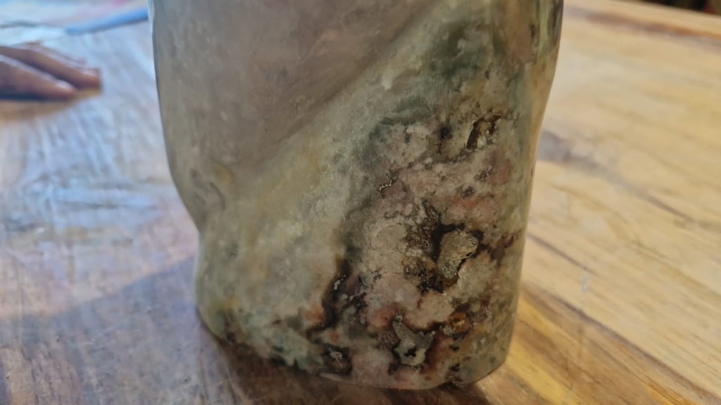 (+12 WEEKS!) Hand Made Large Rare Ocean Jasper Desert Cactus Sculpture x 1 From Boeny, Madagascar