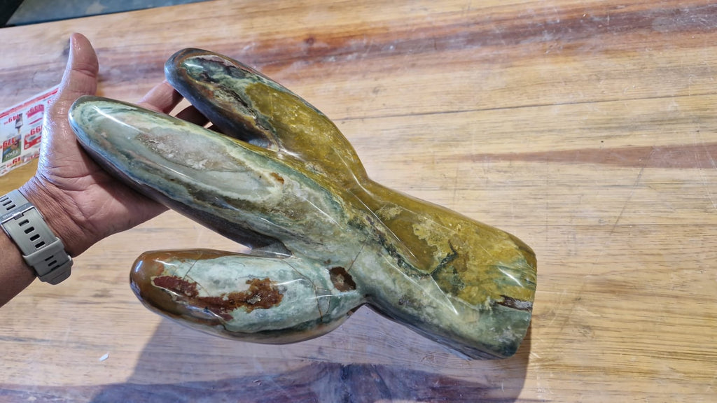 (+12 WEEKS!) Hand Made Large Rare Ocean Jasper Desert Cactus Sculpture x 1 From Boeny, Madagascar