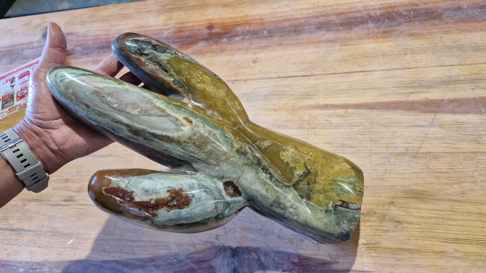 (+12 WEEKS!) Hand Made Large Rare Ocean Jasper Desert Cactus Sculpture x 1 From Boeny, Madagascar