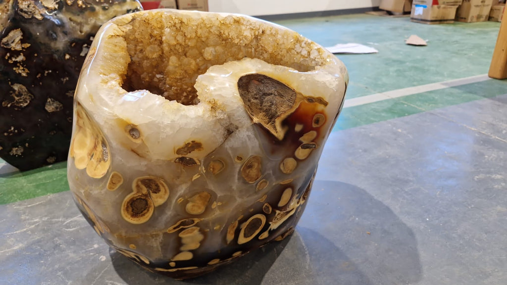 (+12 WEEKS!) Polished and Natural XXXL Agate Geode with Crystalline Vug x 1 From Nosy Varika, Madagascar