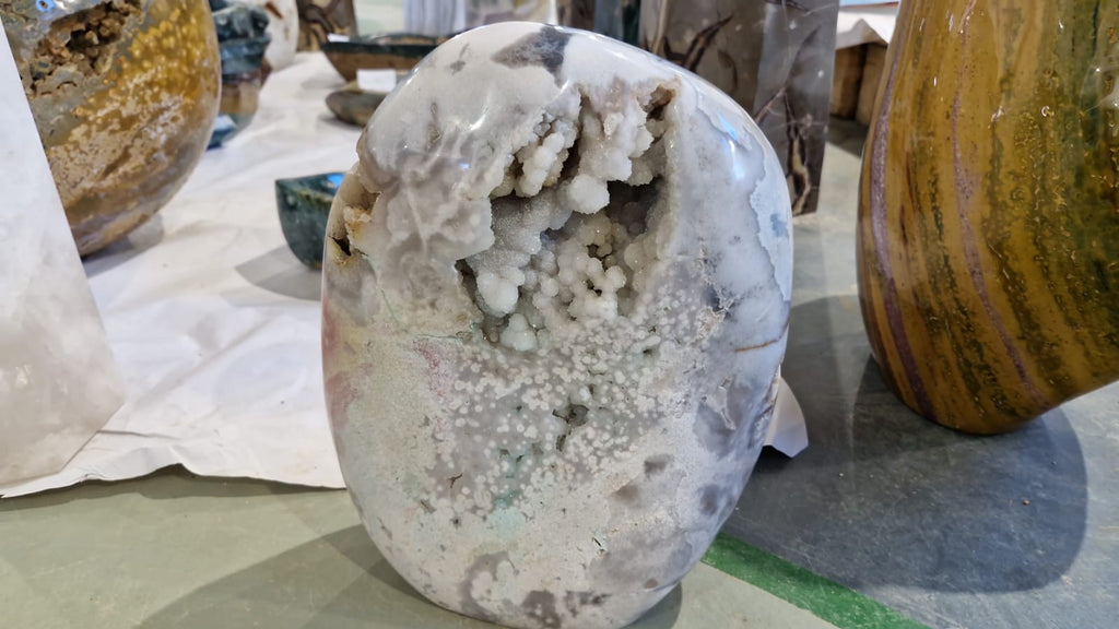 (+12 WEEKS!) XXL Polished and Natural Rare Ocean Jasper Standing Display Piece with Drusy Crystalline Vug x 1 From Boeny, Madagascar