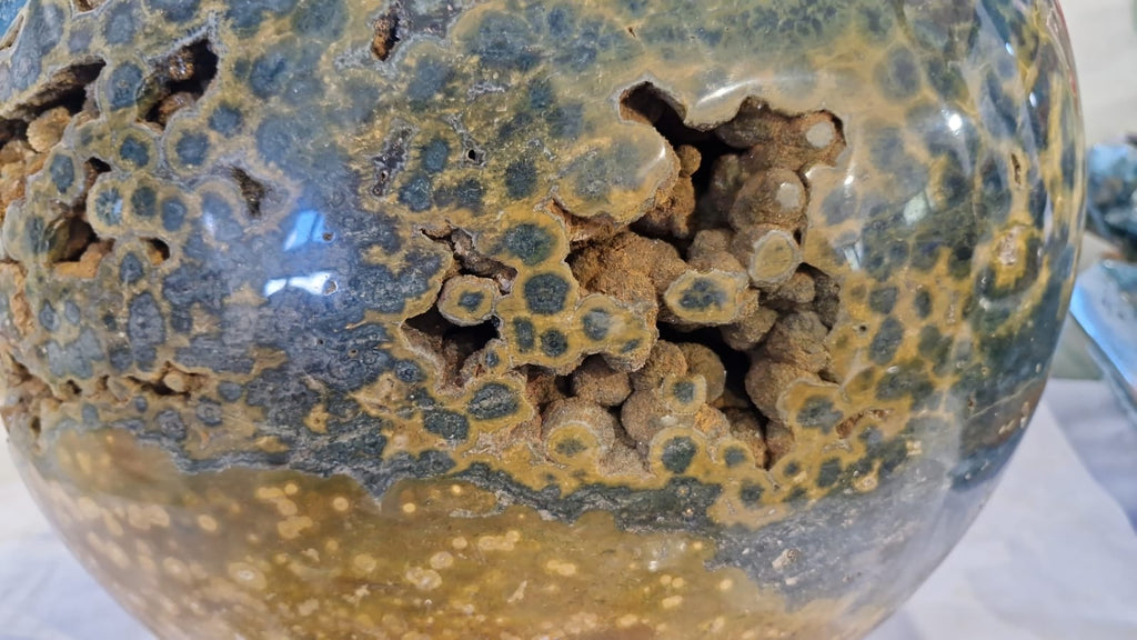 (+12 WEEKS!) Polished and Natural XXXL Rare Orbicular Ocean Jasper Sphere with Vug Cavities x 1 From Boeny, Madagascar