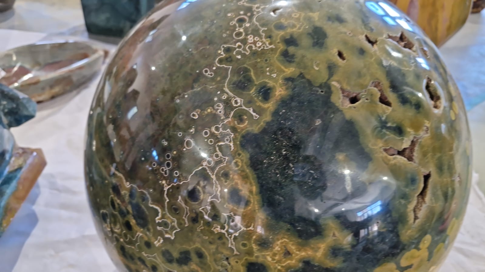 (+12 WEEKS!) Polished and Natural XXXL Rare Orbicular Ocean Jasper Sphere with Vug Cavities x 1 From Boeny, Madagascar