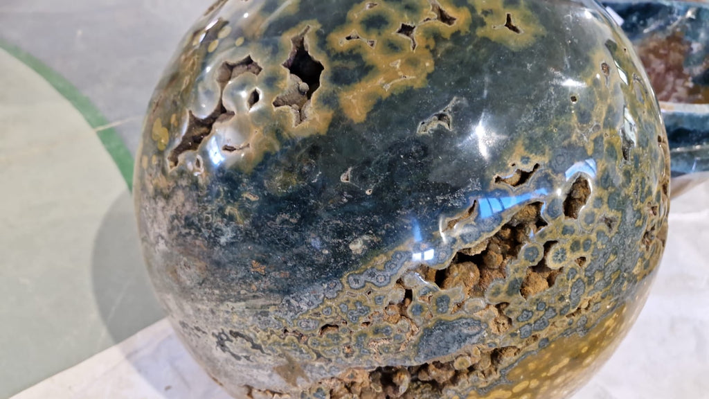 (+12 WEEKS!) Polished and Natural XXXL Rare Orbicular Ocean Jasper Sphere with Vug Cavities x 1 From Boeny, Madagascar