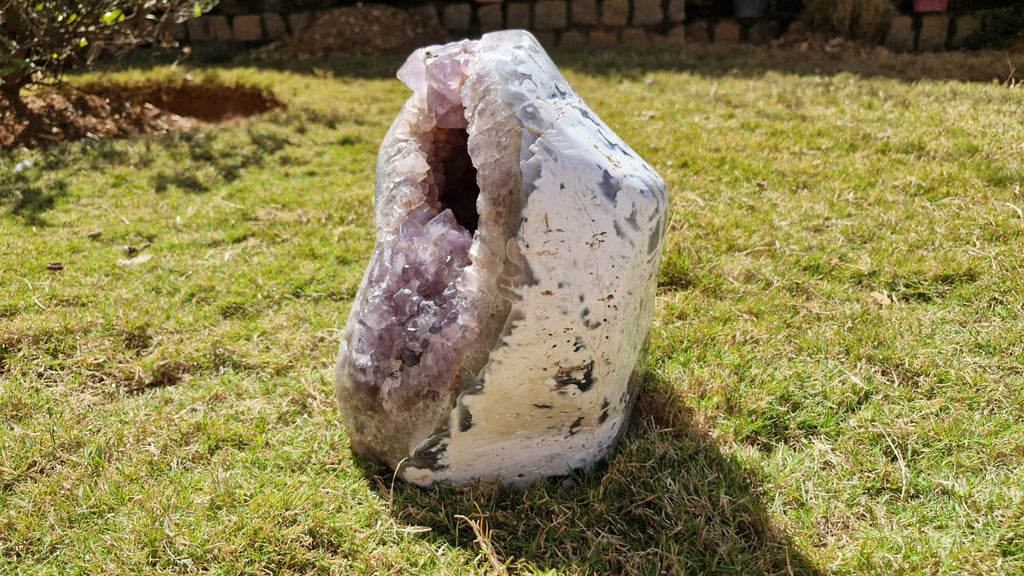 (+12 WEEKS!) Polished and Natural XL Agate with Amethyst Centre Geode x 1 From Maintirano, Madagascar