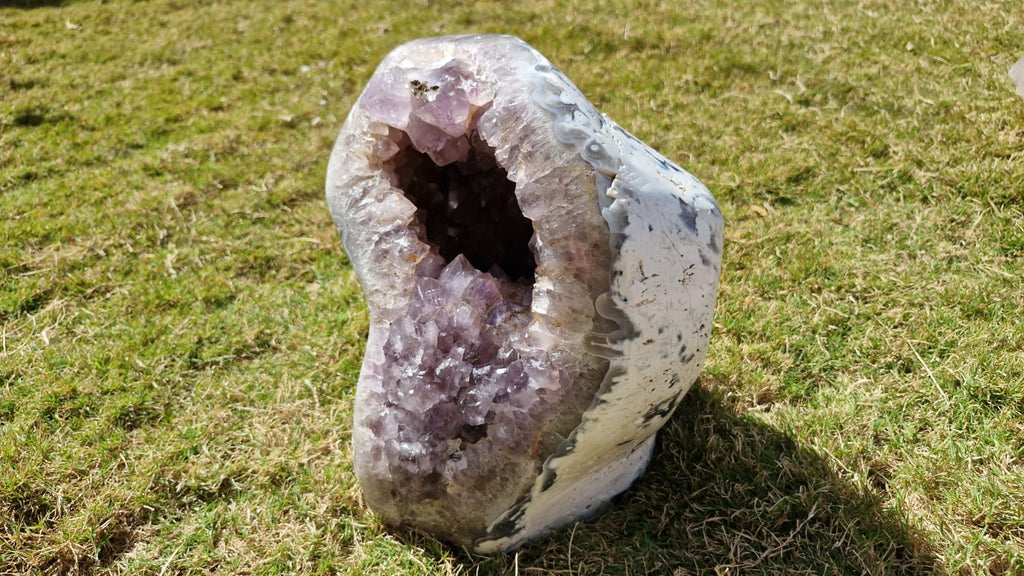 (+12 WEEKS!) Polished and Natural XL Agate with Amethyst Centre Geode x 1 From Maintirano, Madagascar