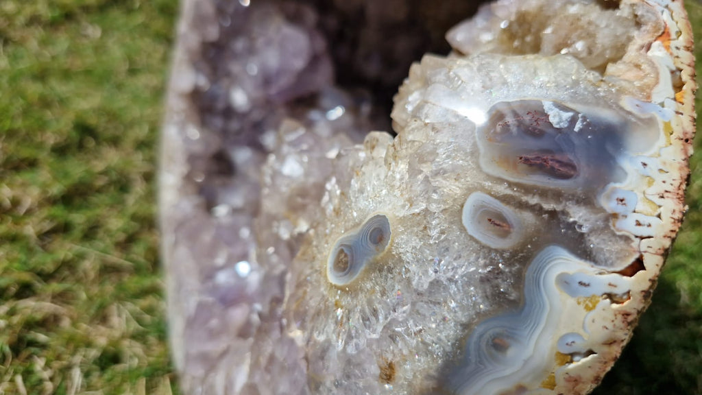 (+12 WEEKS!) Polished and Natural Agate with Amethyst Crystal Centred Geode x 1 From Maintirano, Madagascar