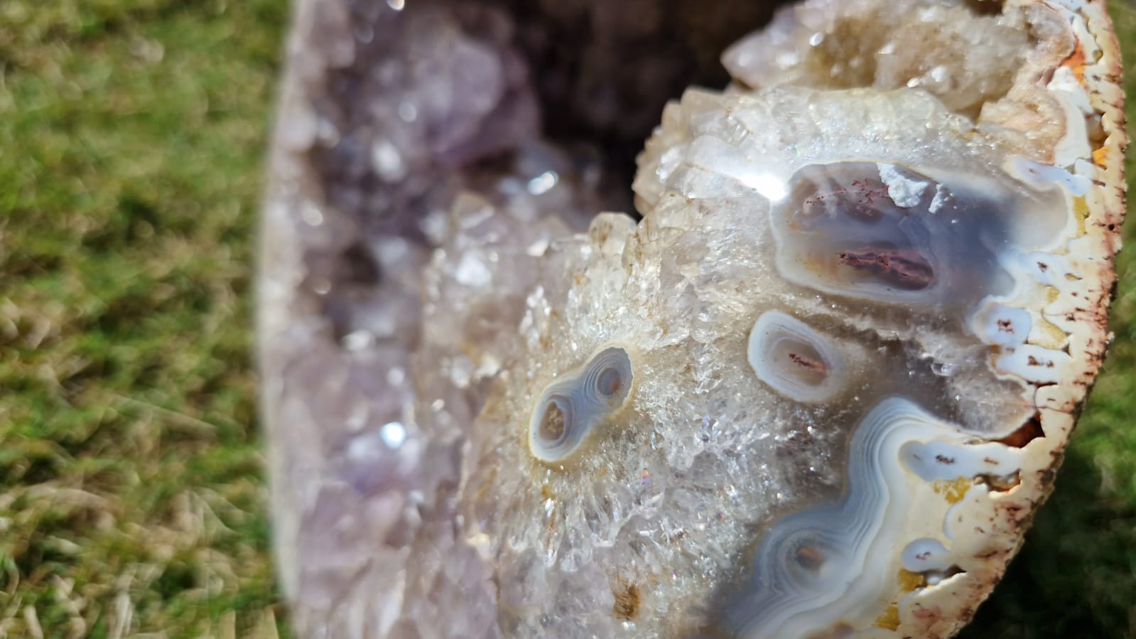 (+12 WEEKS!) Polished and Natural Agate with Amethyst Crystal Centred Geode x 1 From Maintirano, Madagascar