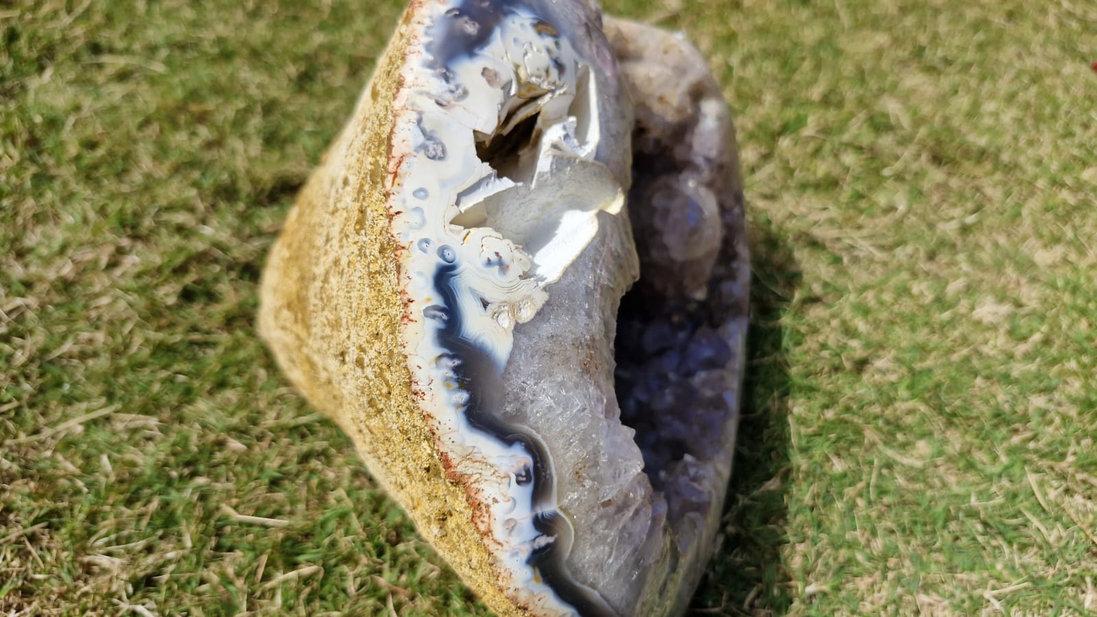 (+12 WEEKS!) Polished and Natural Agate with Amethyst Crystal Centred Geode x 1 From Maintirano, Madagascar
